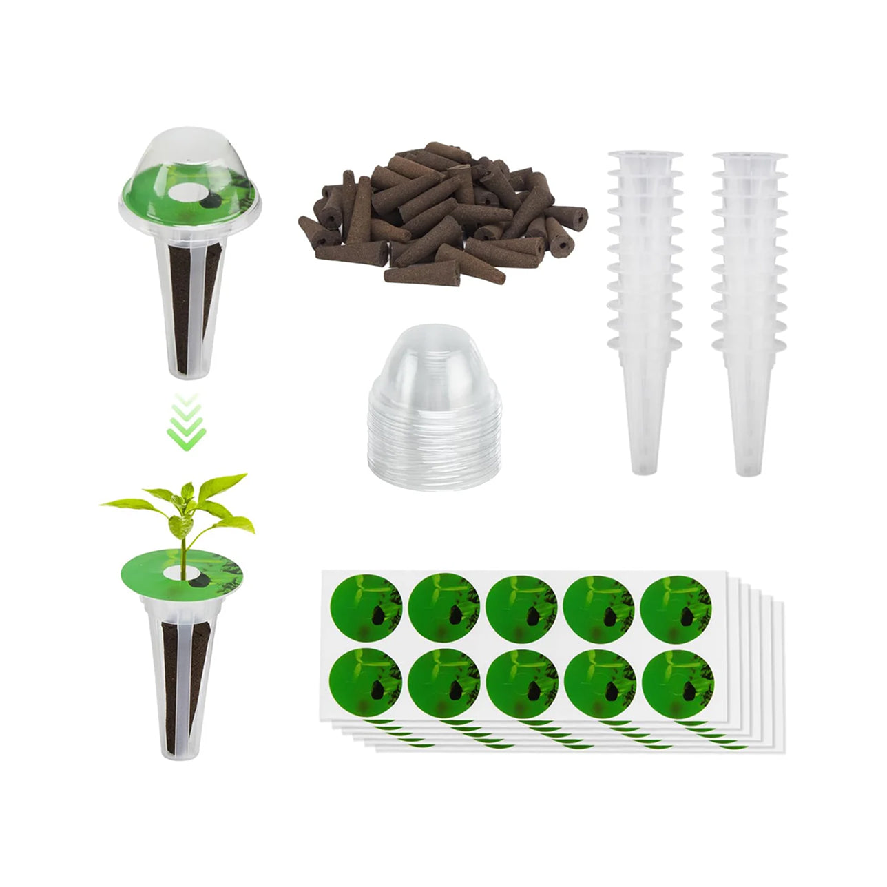160pcs Hydroponic Pods, Accessories Compatible with Suncoze & Other Hydroponics Growing Systems, Gardening Supplies Garden Pods Include 60 Grow Sponges, 20 Grow Baskets, 20 Domes, 60 Labels