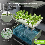 SUNCOZE Hydroponics Growing System Kit, 20 Pods Indoor Herb Garden with 10L Water Tank & Adjustable Height 25", 30W LED Grow Light, LCD Display with Veg/Flower Modes, Pump & Low Water Reminder, Green