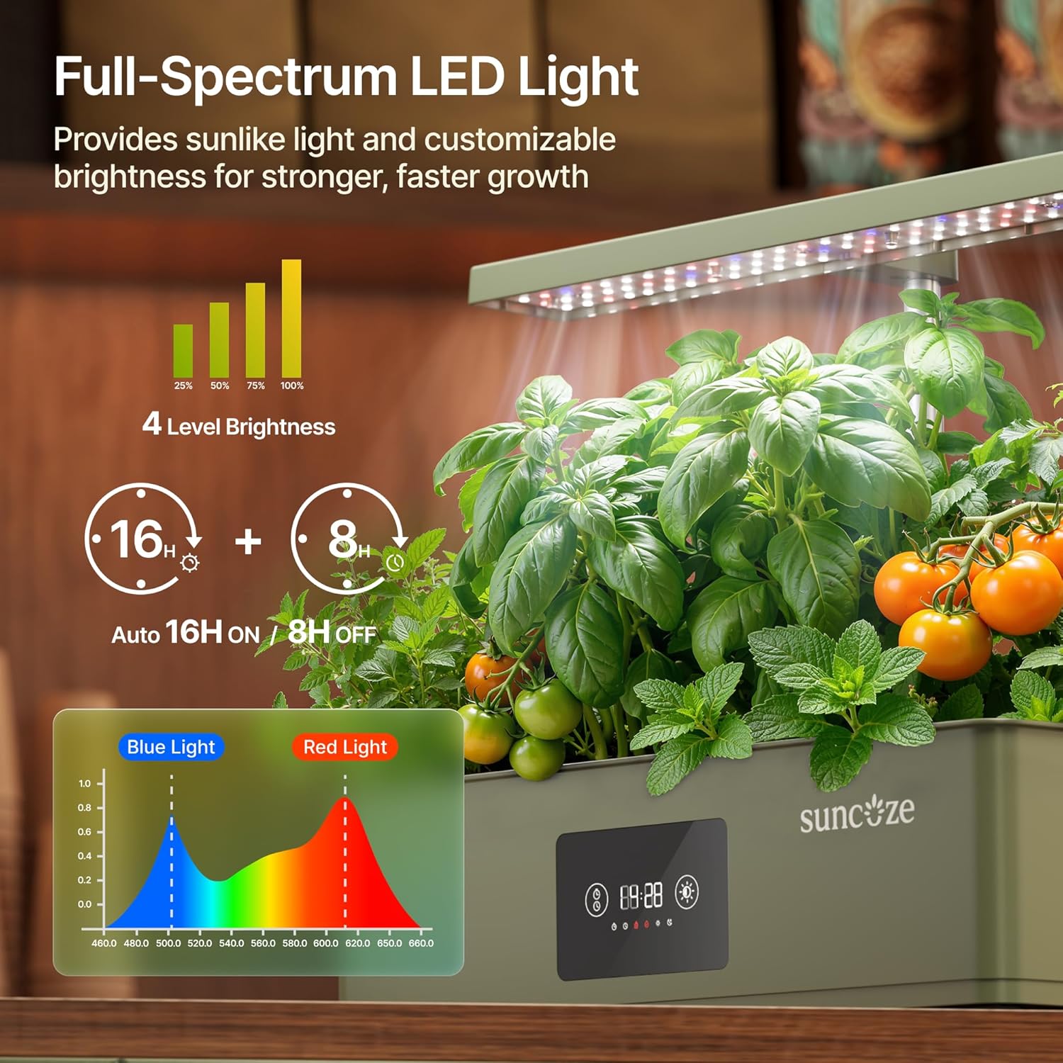 SUNCOZE Hydroponics Growing System Kit with 24W Dimmable Grow Light, 12 Pods Indoor Herb Garden with Timer & Local Time Setting, Adjustable Height, Smart Countertop Garden for Home & Kitchen, Green