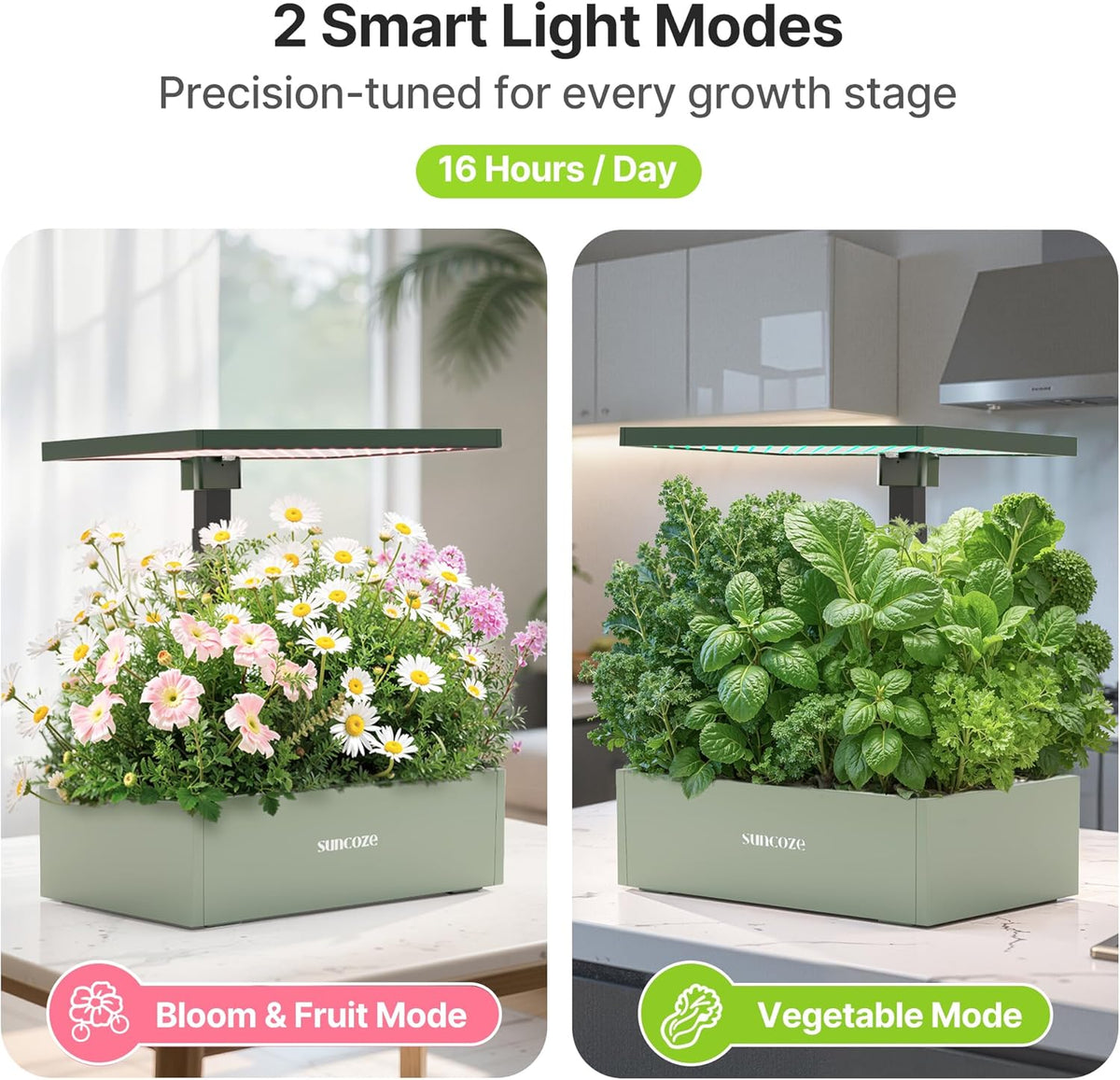 SUNCOZE Hydroponics Growing System Kit, 20 Pods Indoor Herb Garden with 10L Water Tank & Adjustable Height 25", 30W LED Grow Light, LCD Display with Veg/Flower Modes, Pump & Low Water Reminder, Green