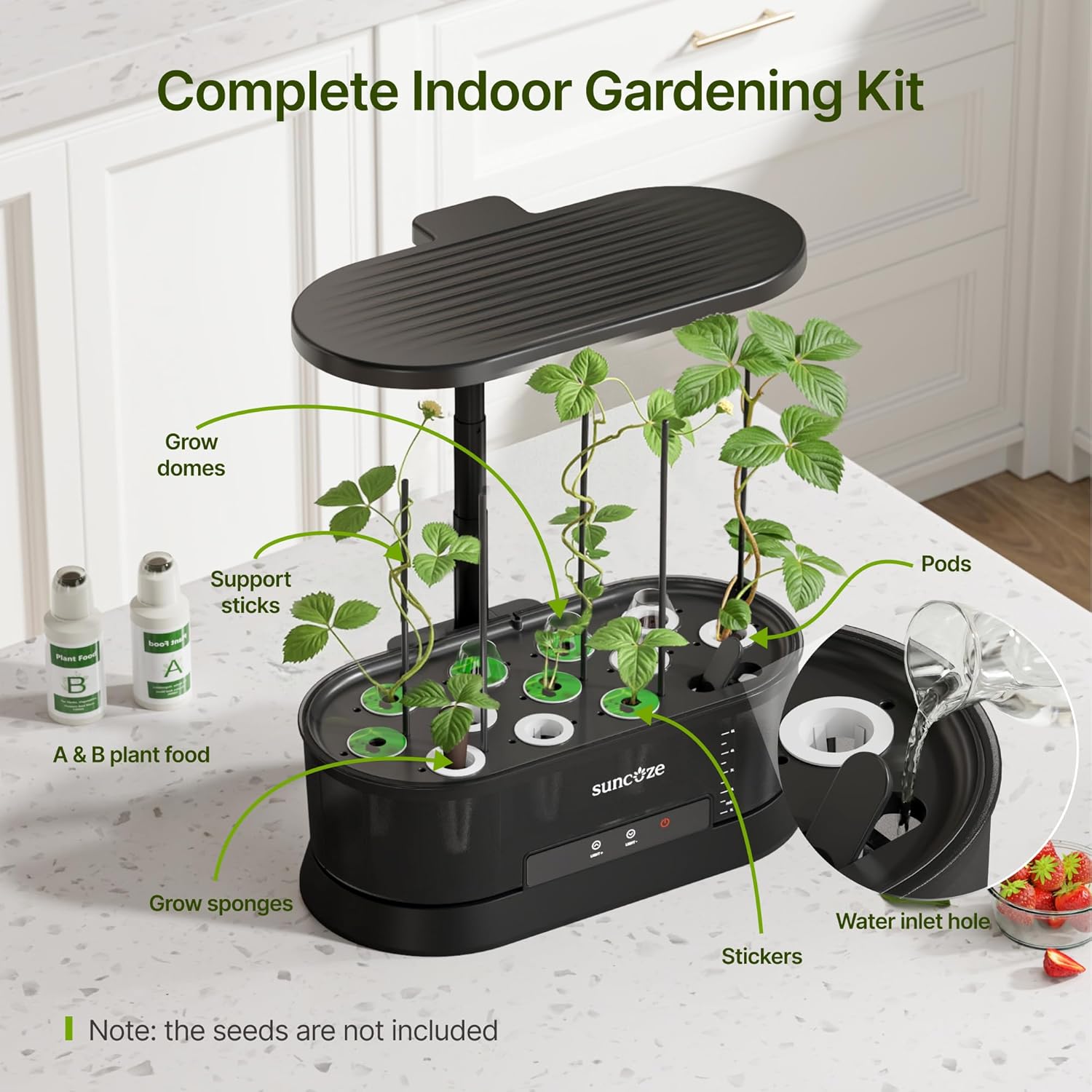 SUNCOZE Hydroponics Growing System with Removable Tank, 36W Dimmable Full Spectrum LED Grow Light, 12 Pods Indoor Herb Garden with 5L Split Water Tank, 21.6" Height Adjustable Hydroponic Garden