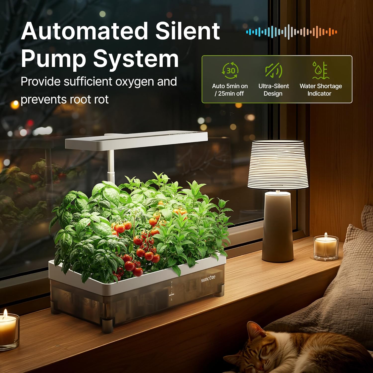 SUNCOZE Hydroponics Growing System Kit 13 Pods, Indoor Garden with Dimmable Grow Light, 4L Visible Water Tank with Adjustable Height to 12.8",Digital Timer & Water/Nutrient Reminder, Gardening Gifts